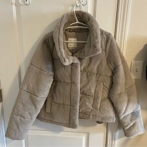 Abercrombie & Fitch Faux Fur Mini Puffer in Fawn
